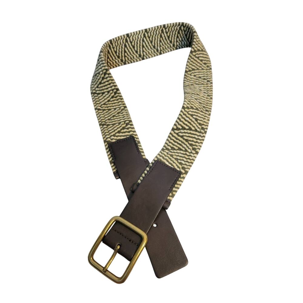 Herringbone Weave‎ Tapestry Belt Cotton Blend Women's Cream Brown Size 34